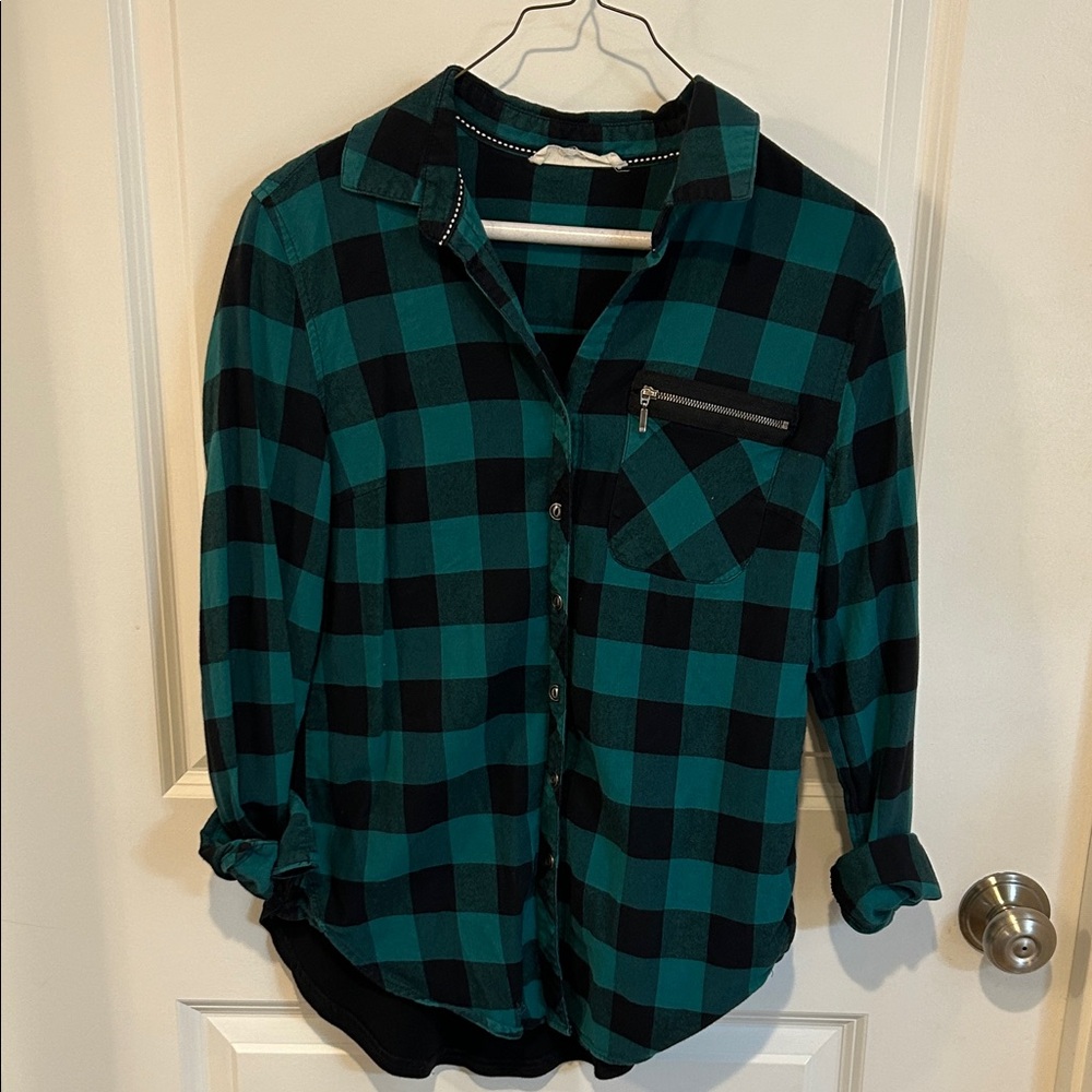 Tribal Teal and Black Checkered Shirt